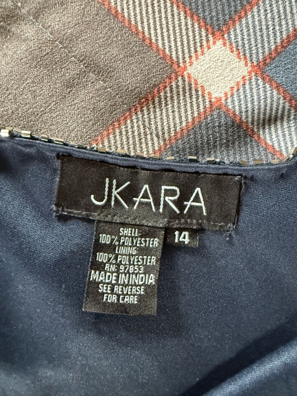 JKARA Navy Blue Dress with silver bead Trim